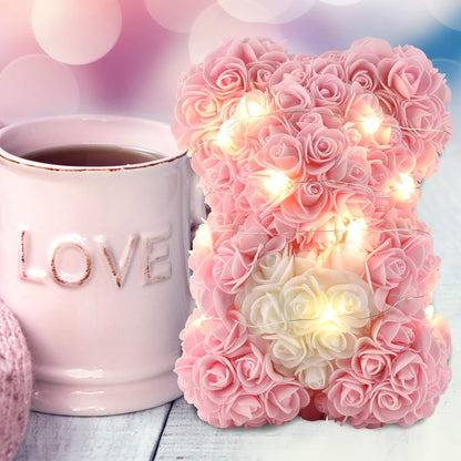 Rose Flower Bear -Unique Gifts- Rose Bear - Birthday Gift for Women, Rose Teddy Bear, Mothers, Etc. -10 Inches (Light Pink, 10Inch)